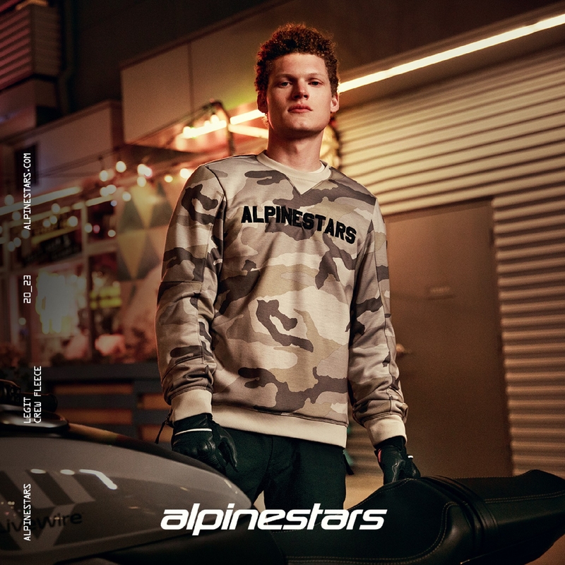 Mikina na motorku Alpinestars Legit Crew Fleece světle camo-šedá