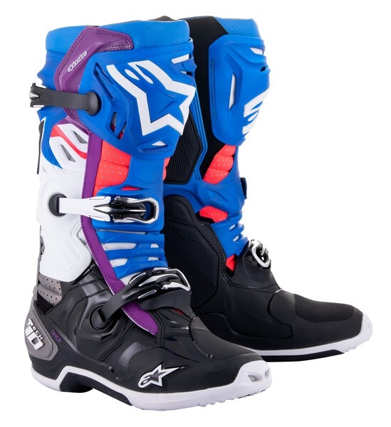 Boty na motorku Alpinestars Tech 10 Supervented Perforované modro-fialovo-růžovo-bílo-šedo-černé Velikost: 40,5