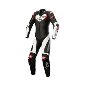 Dámská jednodílná kožená kombinéza na motorku Alpinestars STELLA GP PLUS 2 černo-bílo-fluo červená