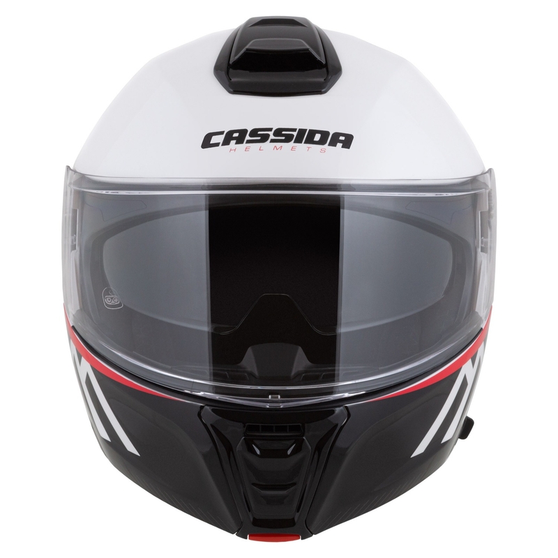 Výklopná helma na motorku Cassida Modulo 2.1 Compass perleťovo bílo-černo-červeno-stříbrná