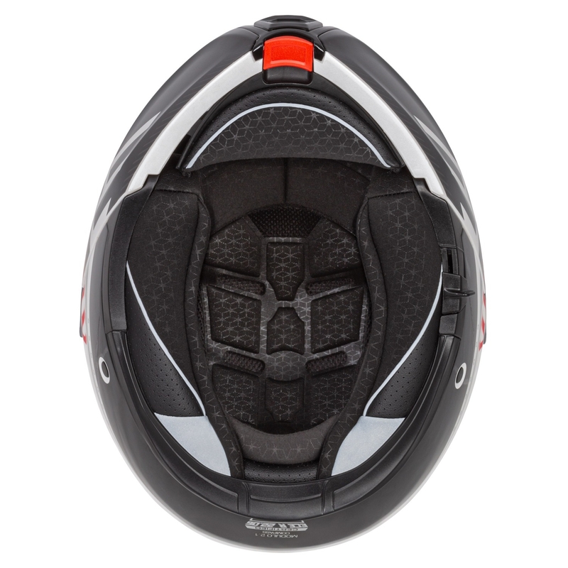 Výklopná helma na motorku Cassida Modulo 2.1 Compass perleťovo bílo-černo-červeno-stříbrná