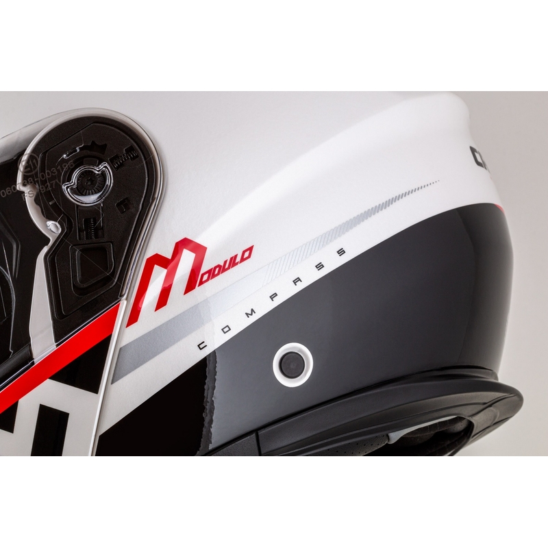 Výklopná helma na motorku Cassida Modulo 2.1 Compass perleťovo bílo-černo-červeno-stříbrná