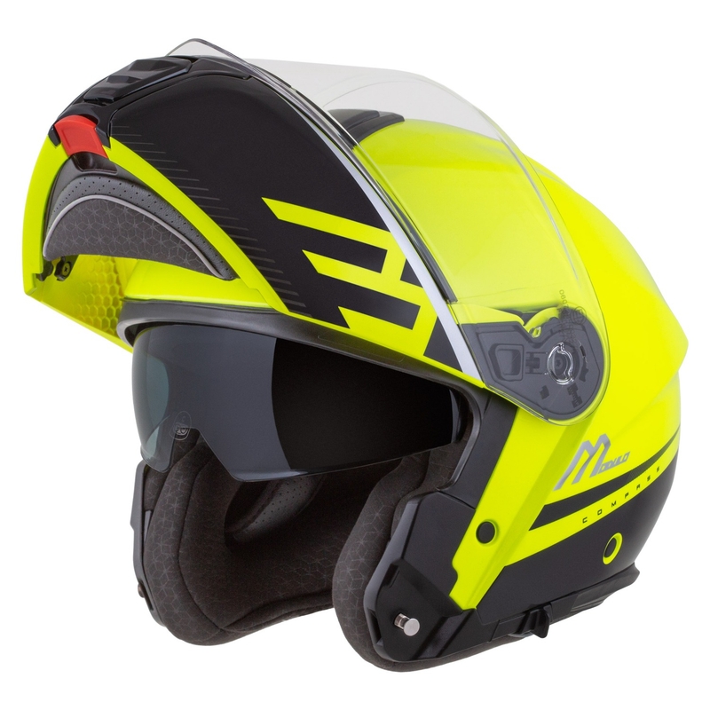 Výklopná helma na motorku Cassida Modulo 2.1 Compass fluo žluto-černo-stříbrno-červená