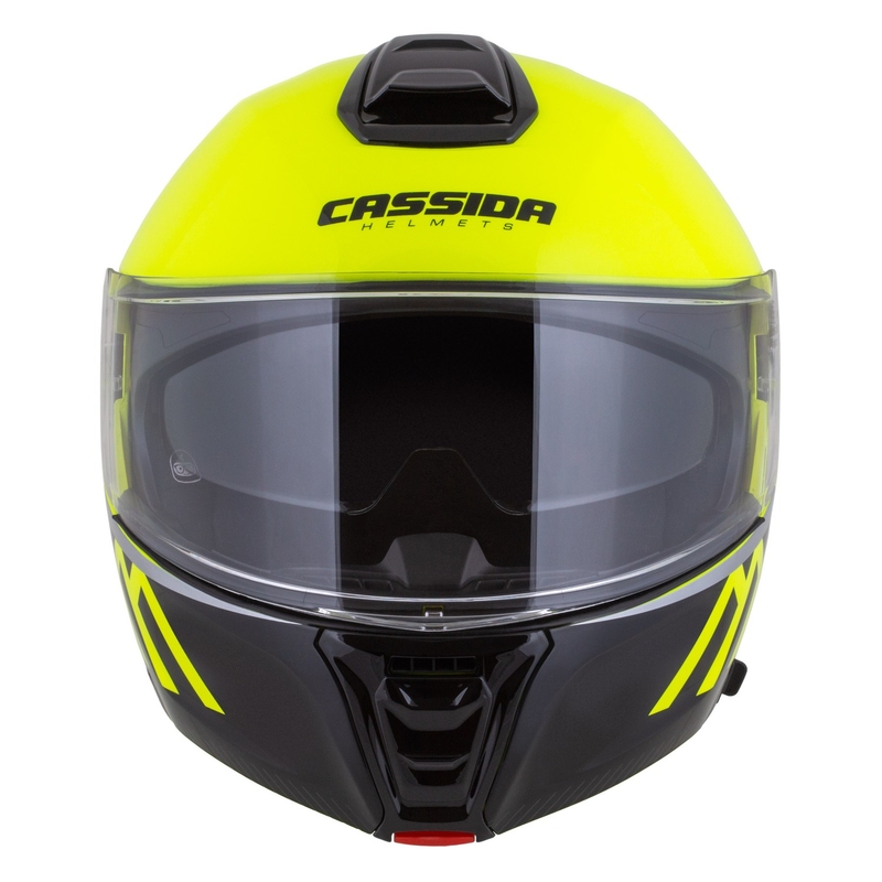 Výklopná helma na motorku Cassida Modulo 2.1 Compass fluo žluto-černo-stříbrno-červená
