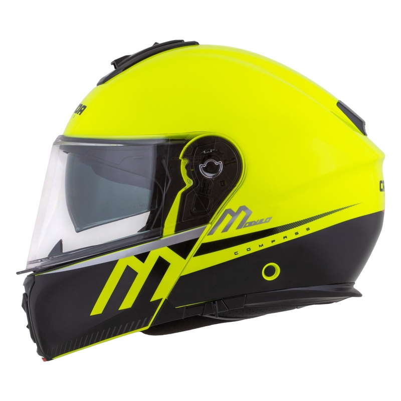 Výklopná helma na motorku Cassida Modulo 2.1 Compass fluo žluto-černo-stříbrno-červená