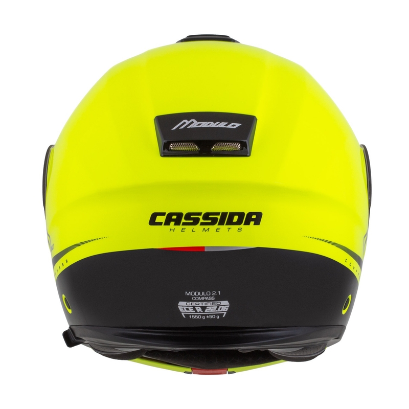Výklopná helma na motorku Cassida Modulo 2.1 Compass fluo žluto-černo-stříbrno-červená