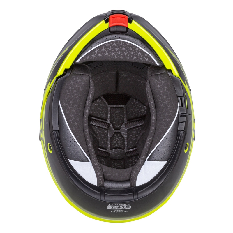 Výklopná helma na motorku Cassida Modulo 2.1 Compass fluo žluto-černo-stříbrno-červená