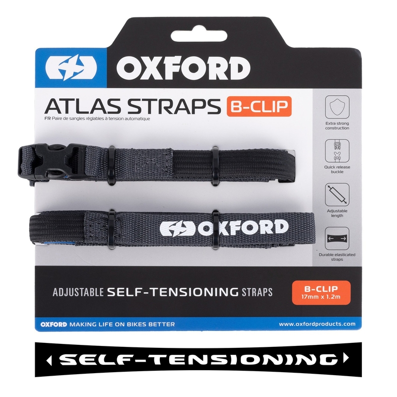 Zavazadlové popruhy Oxford Atlas B-Clip 2 ks šedé 17 mm x 1,2 m