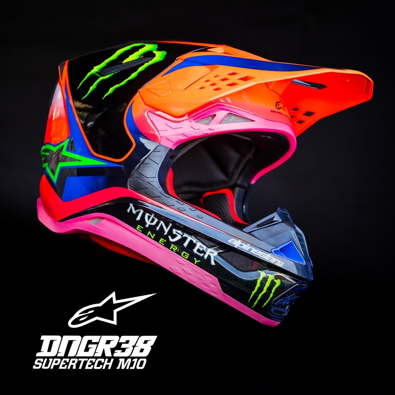 Motokrosová helma Alpinestars Supertech S-M10 edice HAIDEN DEEGAN fluo oranžovo-fialovo-růžovo-zelená