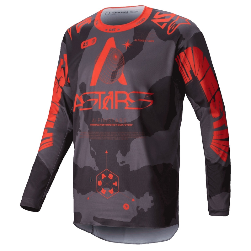 Motokrosový dres Alpinestars Racer Hollow šedá camo-fluo oranžový
