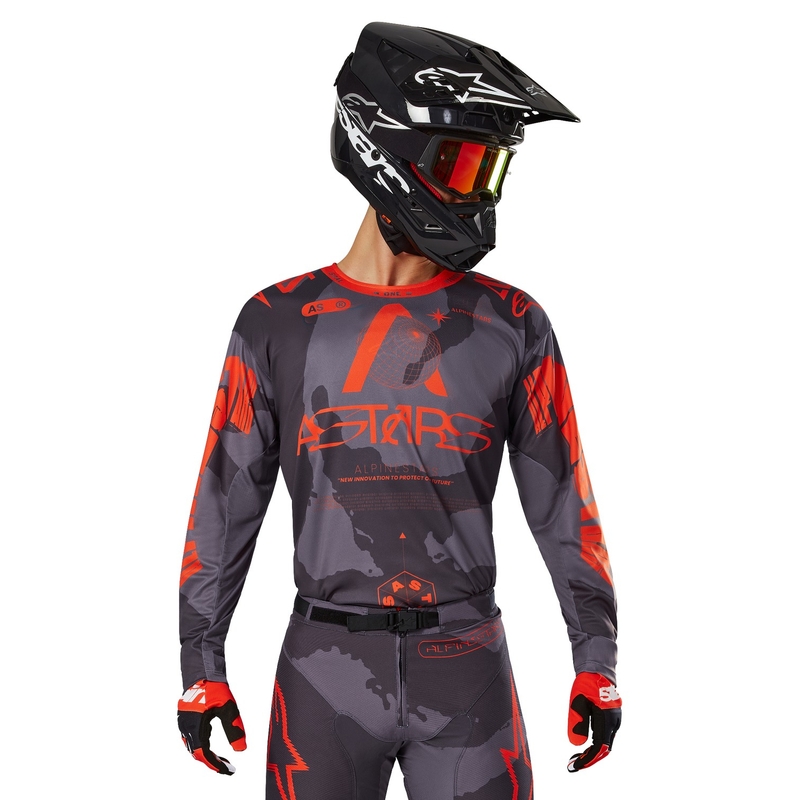 Motokrosový dres Alpinestars Racer Hollow šedá camo-fluo oranžový