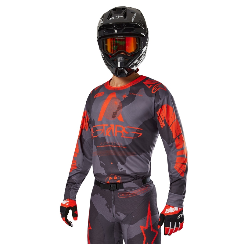 Motokrosový dres Alpinestars Racer Hollow šedá camo-fluo oranžový