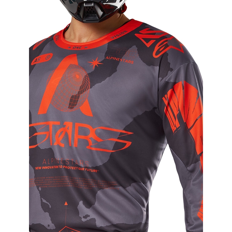 Motokrosový dres Alpinestars Racer Hollow šedá camo-fluo oranžový