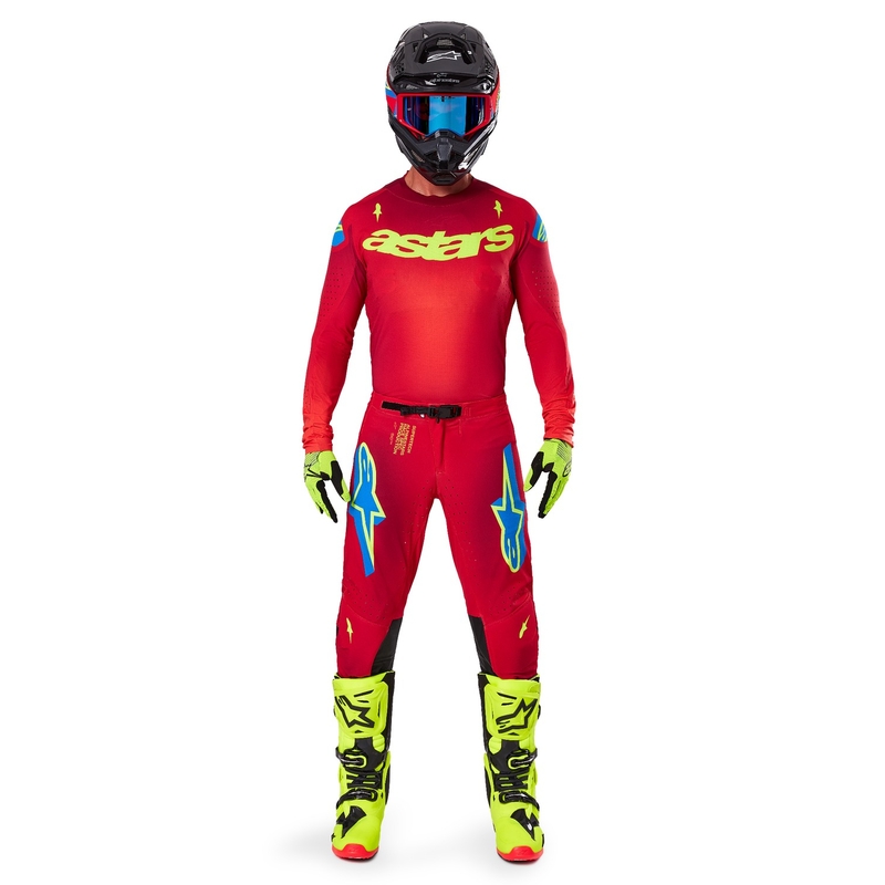 Motokrosové kalhoty Alpinestars Supertech Maker červeno-fluo žluté