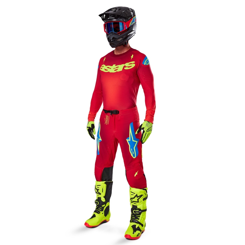 Motokrosové kalhoty Alpinestars Supertech Maker červeno-fluo žluté