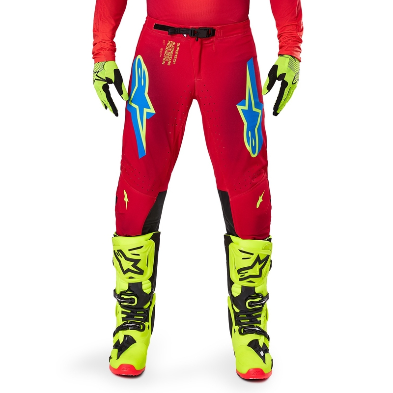 Motokrosové kalhoty Alpinestars Supertech Maker červeno-fluo žluté
