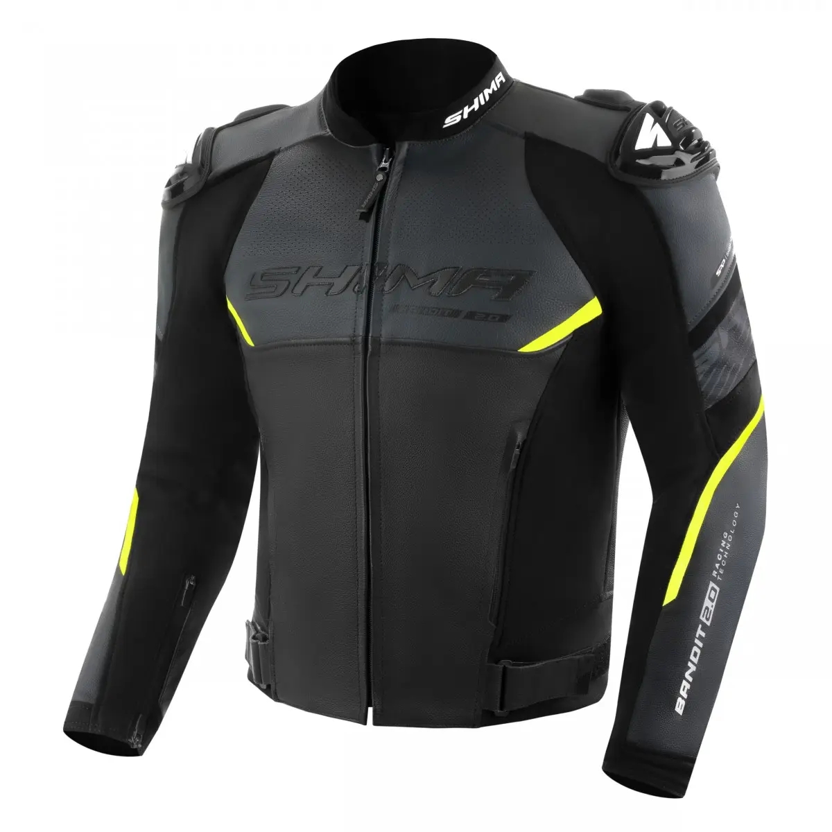 Kožená bunda na motorku Shima Bandit 2.0 černo-bílo-fluo žlutá Velikost: 46