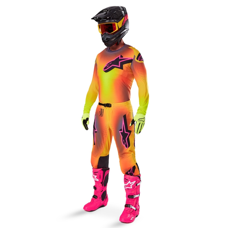 Motokrosové kalhoty Alpinestars Supertech Lipan žluto-růžové