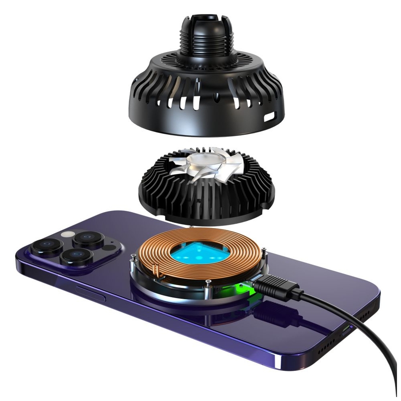 Držák s bezdrátovým nabíjením a aktivním chlazením FIXED MagCool s uchycením MagSafe černý 15W