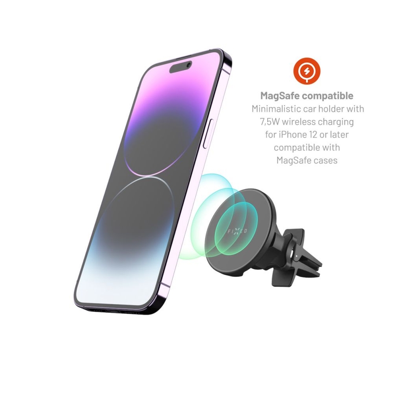 Držák s bezdrátovým nabíjením FIXED MagRound s podporou uchycení MagSafe černý 15W