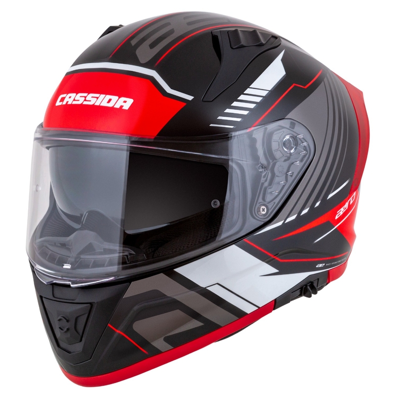 Integrální helma na motorku Cassida Aero Drome černo-červeno-bílo-šedá
