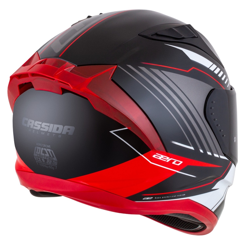Integrální helma na motorku Cassida Aero Drome černo-červeno-bílo-šedá