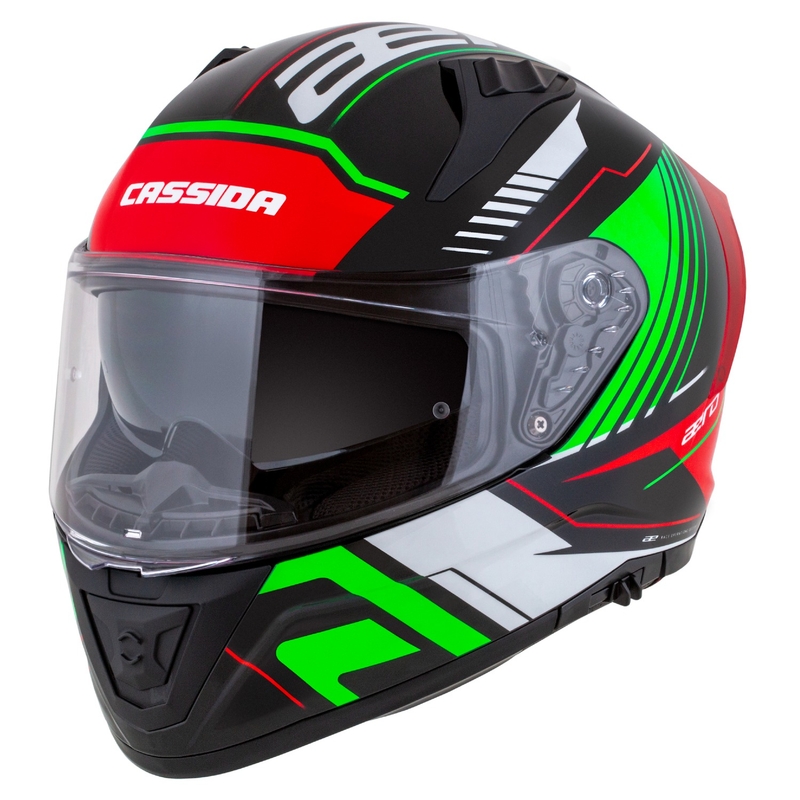 Integrální helma na motorku Cassida Aero Drome černo-červeno-zeleno-bílá