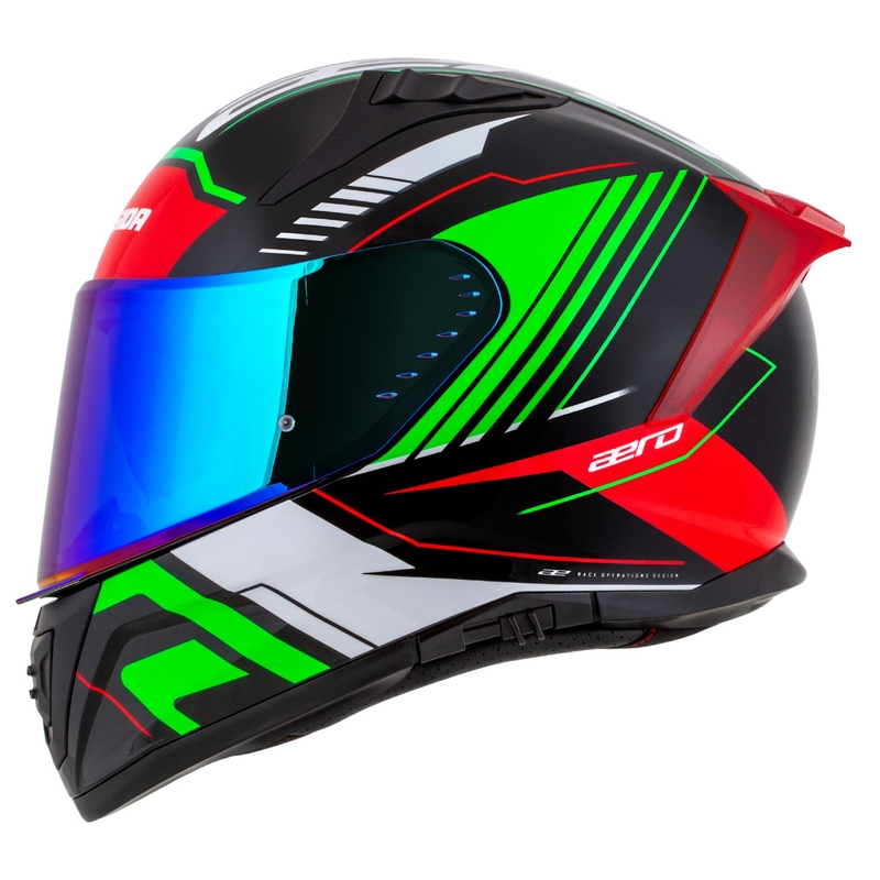 Integrální helma na motorku Cassida Aero Drome černo-červeno-zeleno-bílá