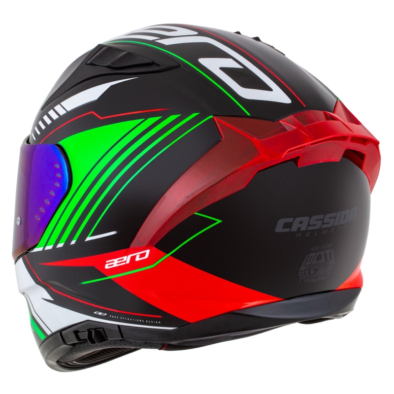 Integrální helma na motorku Cassida Aero Drome černo-červeno-zeleno-bílá