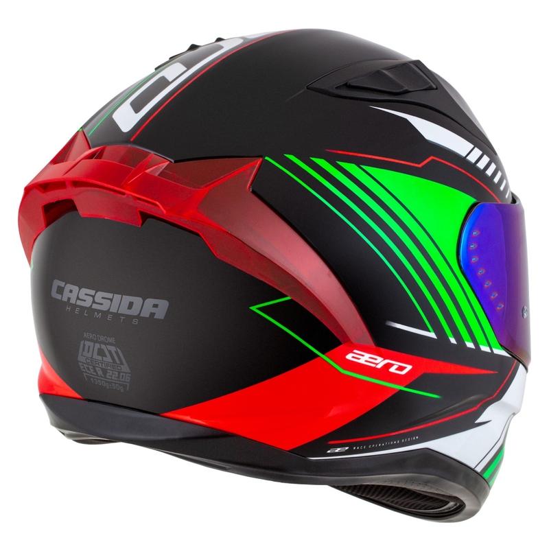 Integrální helma na motorku Cassida Aero Drome černo-červeno-zeleno-bílá