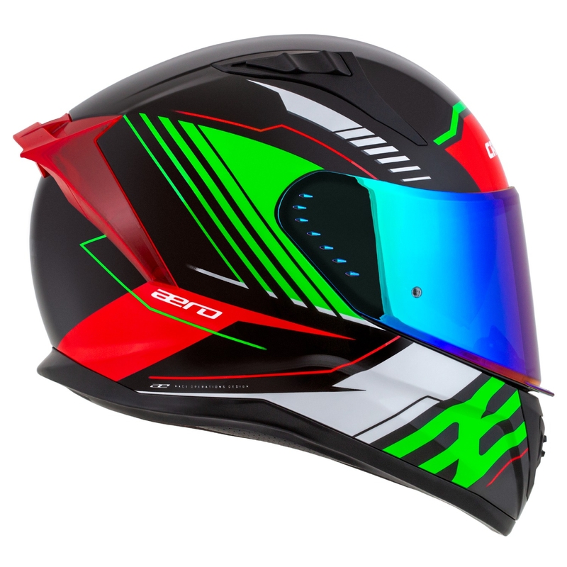 Integrální helma na motorku Cassida Aero Drome černo-červeno-zeleno-bílá