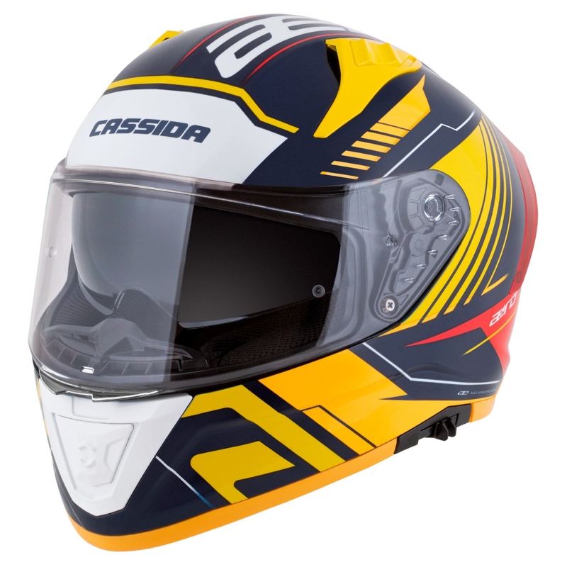 Integrální helma na motorku Cassida Aero Drome modro-fluo žluto-oranžovo-červeno-světle modro-bílá
