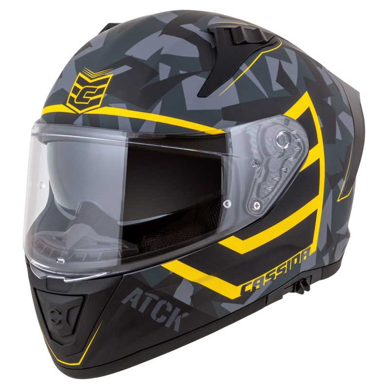 Integrální helma na motorku Cassida Aero camo šedá-černo-fluo žlutá