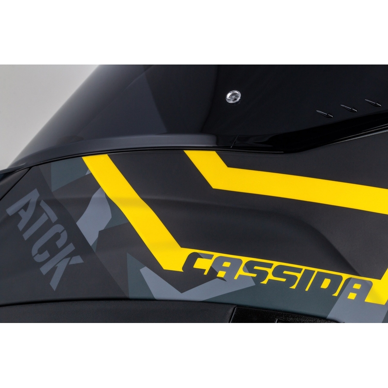 Integrální helma na motorku Cassida Aero camo šedá-černo-fluo žlutá