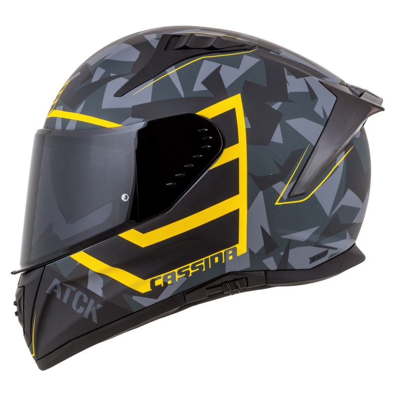 Integrální helma na motorku Cassida Aero camo šedá-černo-fluo žlutá