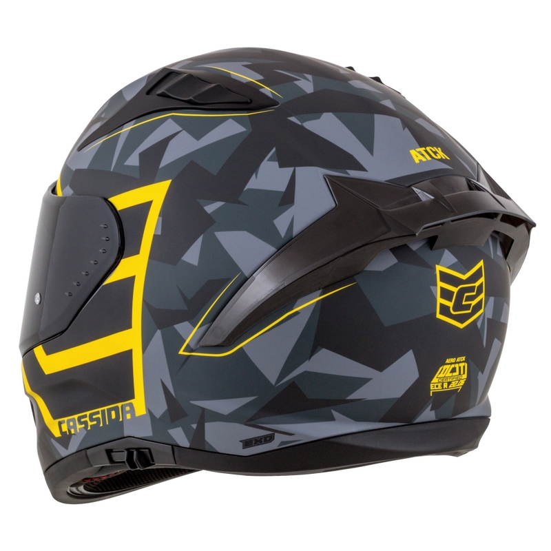 Integrální helma na motorku Cassida Aero camo šedá-černo-fluo žlutá