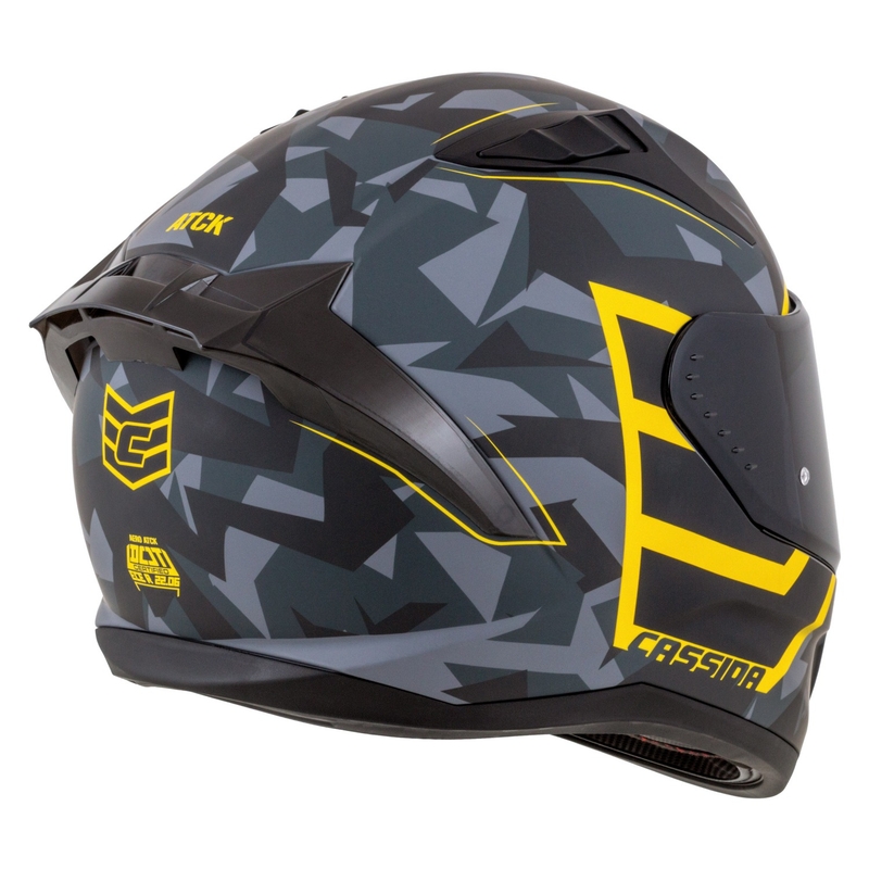 Integrální helma na motorku Cassida Aero camo šedá-černo-fluo žlutá