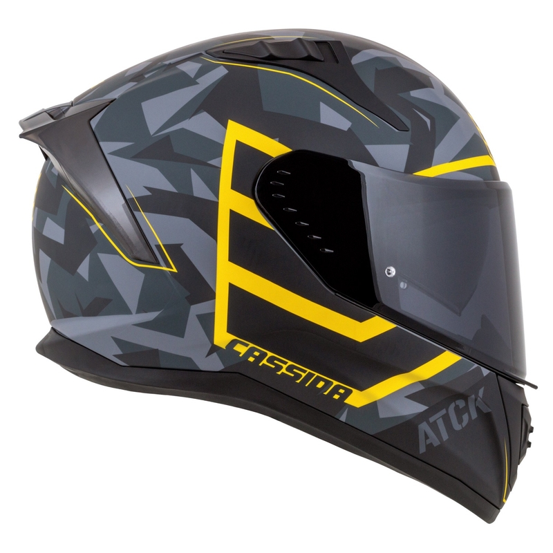 Integrální helma na motorku Cassida Aero camo šedá-černo-fluo žlutá