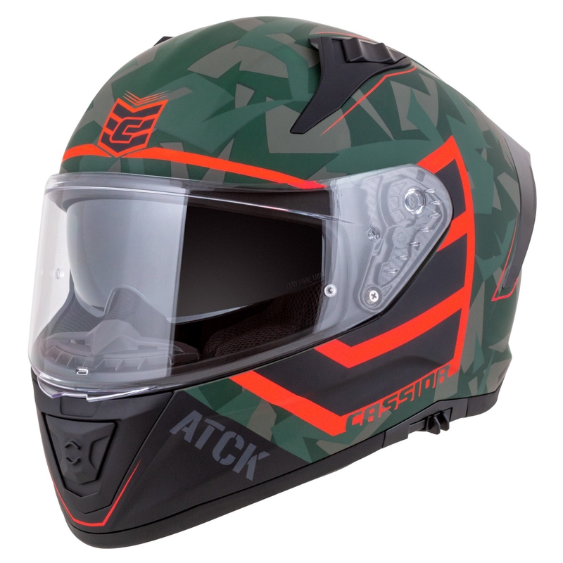 Integrální helma na motorku Cassida Aero ATCK camo zeleno-černo-šedo-oranžová