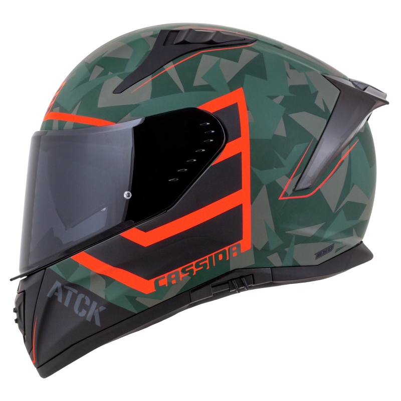 Integrální helma na motorku Cassida Aero ATCK camo zeleno-černo-šedo-oranžová