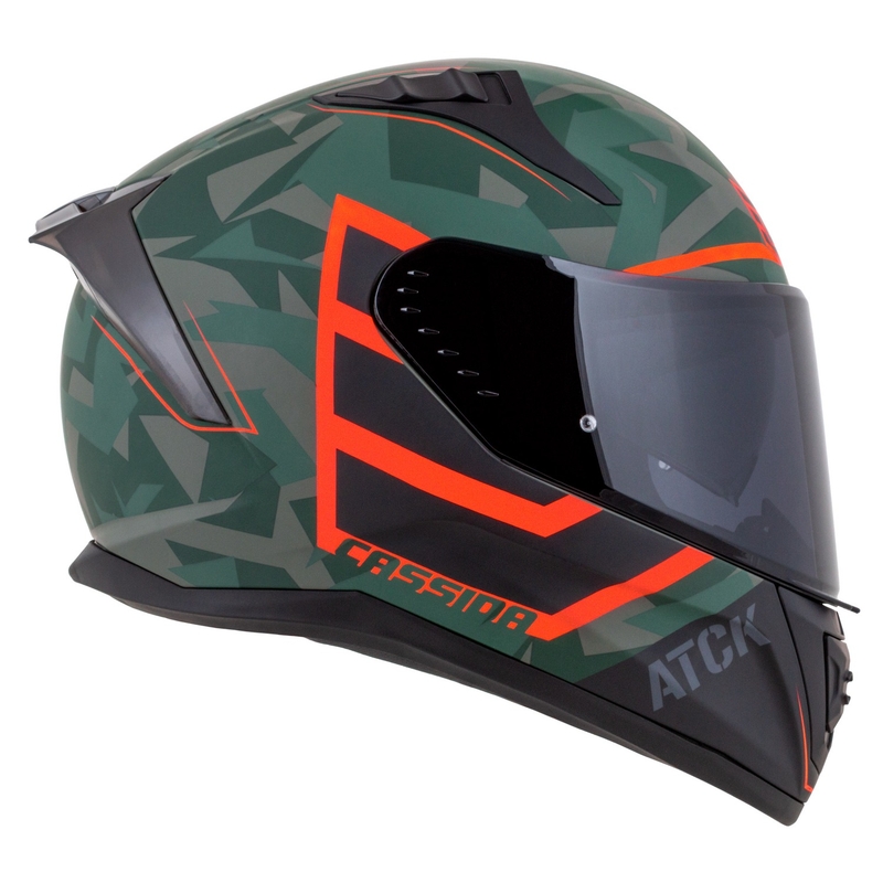 Integrální helma na motorku Cassida Aero ATCK camo zeleno-černo-šedo-oranžová