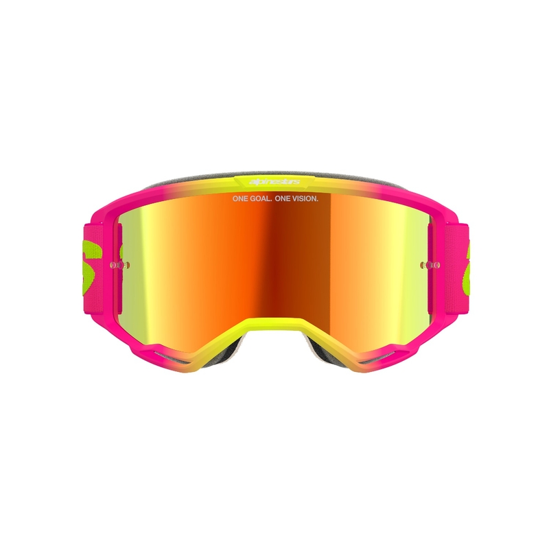 Motokrosové brýle Alpinestars Vision 5 Wordmark růžovo-fluo žluté se zrcadlovým červeným plexi