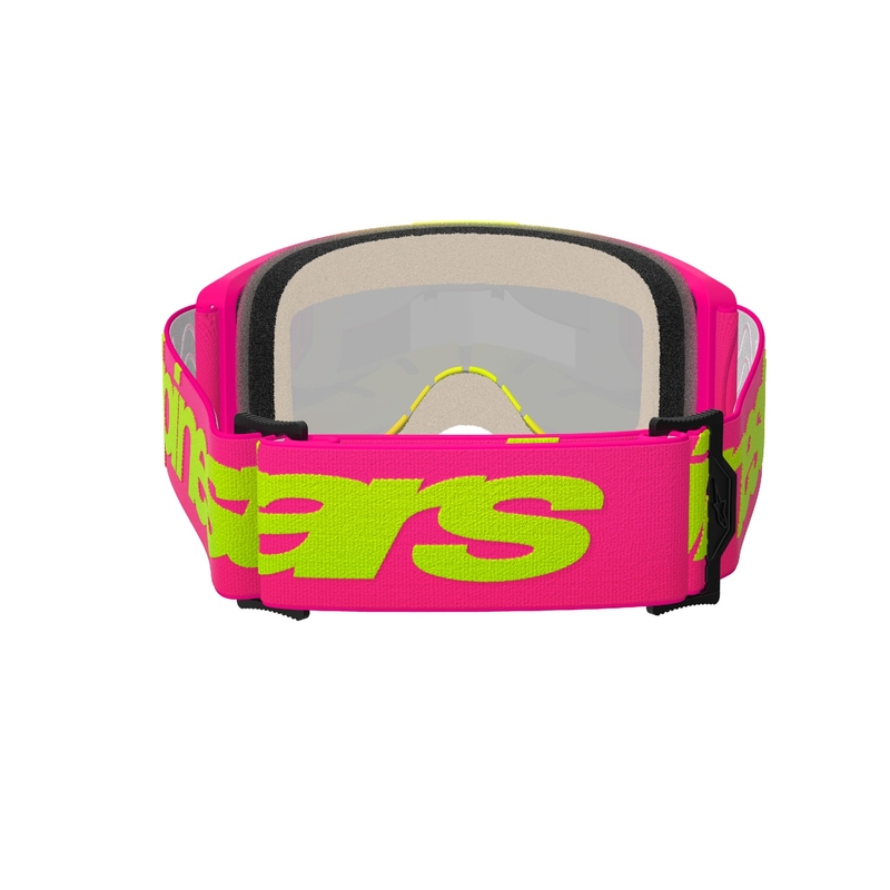 Motokrosové brýle Alpinestars Vision 5 Wordmark růžovo-fluo žluté se zrcadlovým červeným plexi
