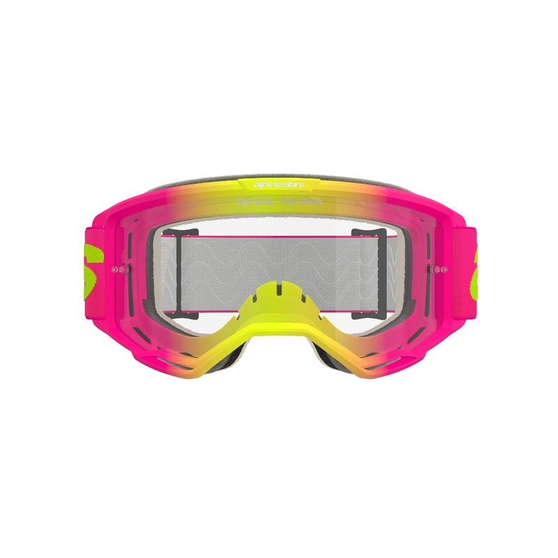 Motokrosové brýle Alpinestars Vision 5 Wordmark růžovo-fluo žluté s čirým plexi
