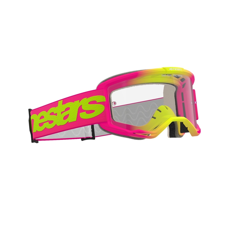 Motokrosové brýle Alpinestars Vision 5 Wordmark růžovo-fluo žluté s čirým plexi