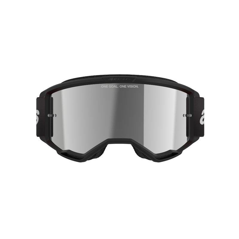 Motokrosové brýle Alpinestars Vision 3 Wordmark černé se zrcadlovým stříbrným plexi