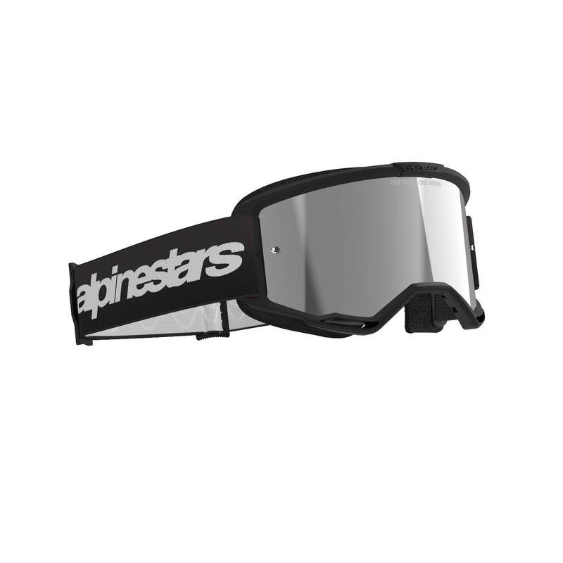Motokrosové brýle Alpinestars Vision 3 Wordmark černé se zrcadlovým stříbrným plexi