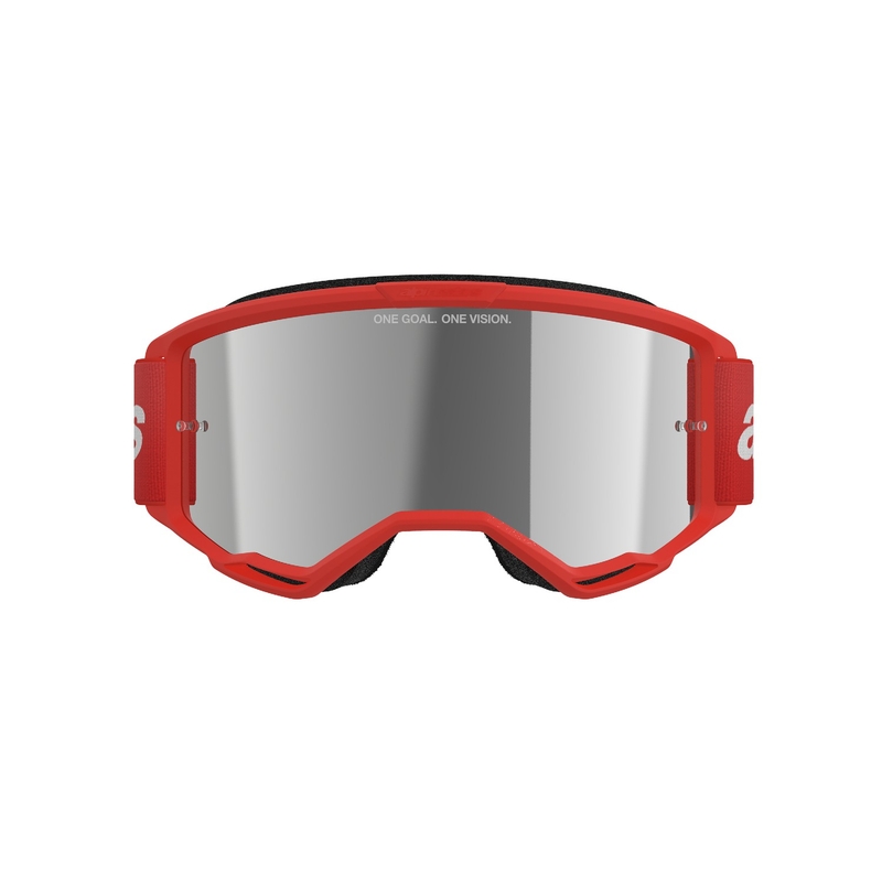 Motokrosové brýle Alpinestars Vision 3 Wordmark červené se zradlovým stříbrným plexi