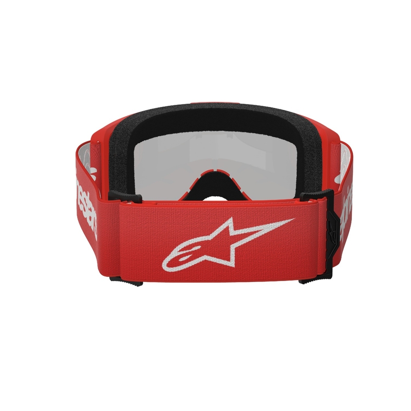 Motokrosové brýle Alpinestars Vision 3 Wordmark červené se zradlovým stříbrným plexi