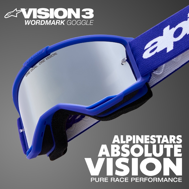 Motokrosové brýle Alpinestars Vision 3 Wordmark červené se zradlovým stříbrným plexi